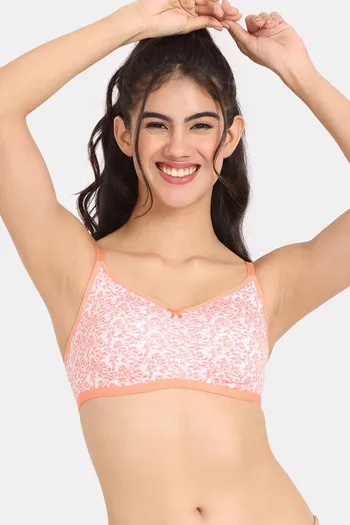 Buy Rosaline Everyday Anti-Microbial Double Layered Non Wired 3/4th Coverage T-Shirt Bra - Peach Print